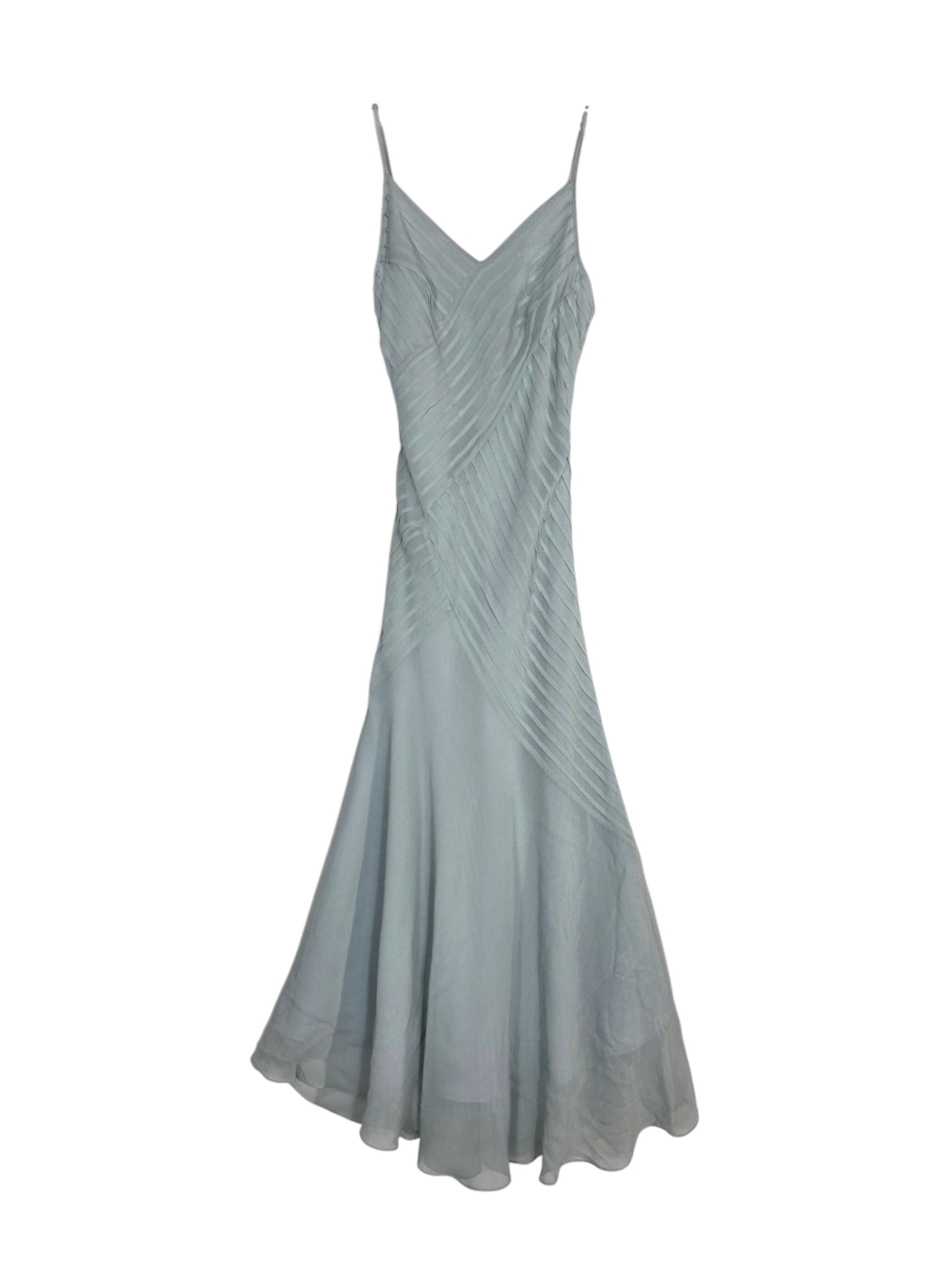 Jasper Conran Silk Elegant Light Blue Slip Maxi Dress with Diagonal Pleat Detail